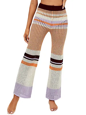 $39.98 • Buy LOVEU.DEAR Knitted Crochet Beach Casual Pants Women M Elastic Waist Color Block