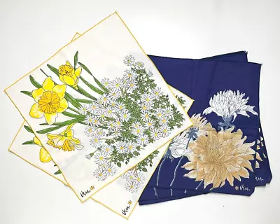 Vintage Vera Neumann Linen Napkins Navy And White Floral Daffodils Lady Bug • $22