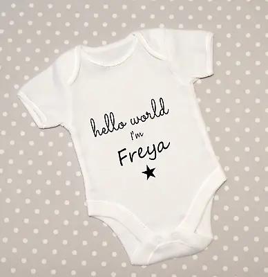£4.98 • Buy Hello World I'm.. Personalised Baby Grow Announcement Reveal Bodysuit Babygrow 