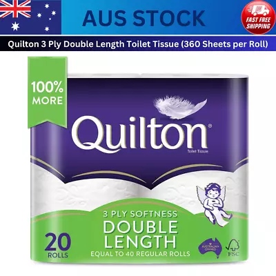 Toilet Paper 20 Rolls Deluxe Quilton 3 Ply Double Length Large Roll Tissue Bulk  • $32.74