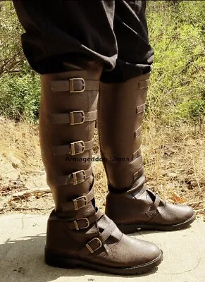 Brown Renaissance Fair Steampunk Pirate Firefly Road Warrior Mens Buckled Boots • $92.95