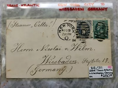 1894 Celtic Steamer Trans Atlantic Postal Cover To Weisbaden Germany • $133.50