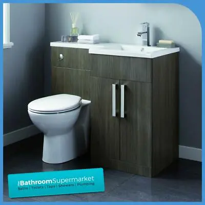 Grey L Shape Bathroom Furniture Suite Resin Basin BTW Toilet Vanity WC Unit • £339