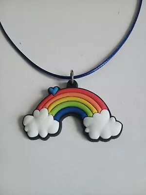 Mens Womens Kids Novelty Blue Cord Necklace Rainbow Pendant • £3.50