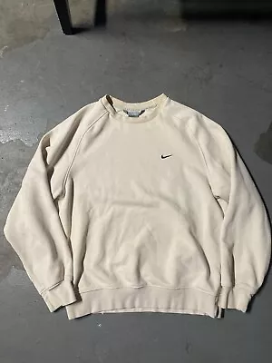 Vintage Y2K Nike Sweatshirt Cream Embroidered Swoosh Crewneck Silver Tag M • $40