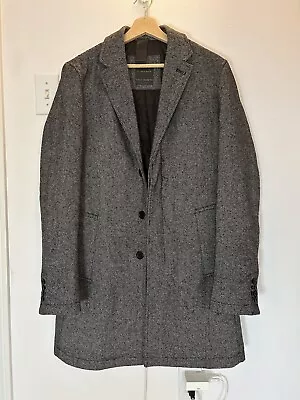 Zara Man Black And White Wool Blend Long Overcoat • $49