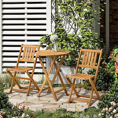 3 Piece Folding Acacia Wood Outdoor Patio Bistro Table And Chair Set • $112.99