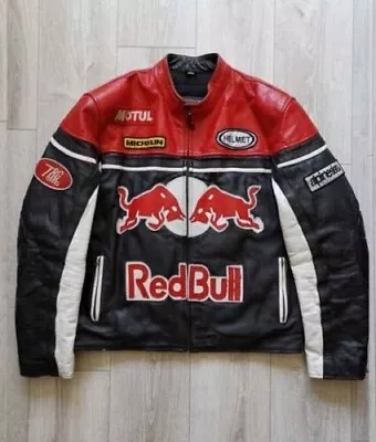 Men's RedBull Motorcycles Moto GP Motorbike Racing Faux Leather Jacket • $95