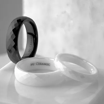 Ceramic White Or Black Plated Wedding Band With A Faceted Design Ring • $23.99