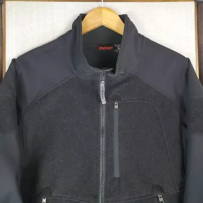 MARMOT Mens XL Gore-Tex Windstopper Wool Jacket Full Zip Black Denali Coat • $195