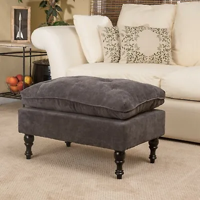 Chloe Traditional Button Tufted Fabric Pillow Top Ottoman With Turned Legs • $103.04