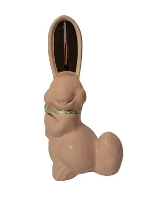 Vintage Pink Ceramic Bunny Rabbit Thermometer Figurine Nursery Easter • $19.95