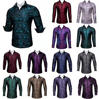 Paisley Floral Mens Long Sleeve Shirt Red Purple Blue Button Down Casual Shirts • $19.99