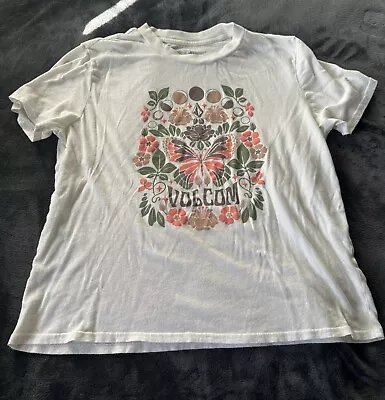 Volcom Womens Short Sleeve T-shirt Top Ivory Size XL Pre-Owned • $8