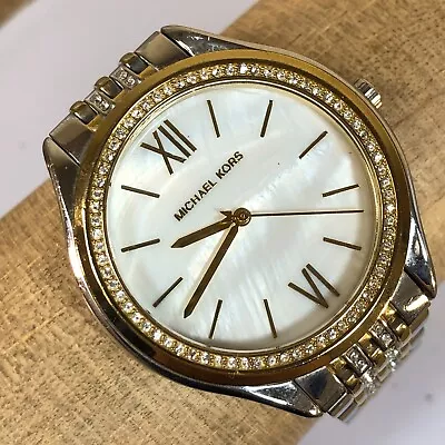 Michael Kors Watch Women Silver Gold Crystal Setting Mother Of Pearl36mm Cas • $25.24