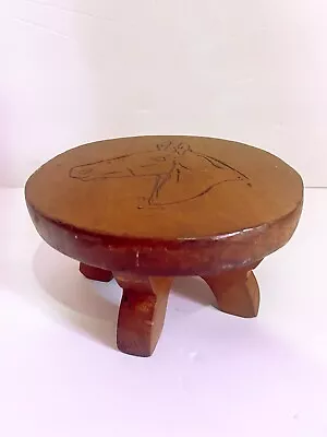 Vintage Handmade Wooden Horse Etched Equestrian Small Stool Bench Plant Stand • $18