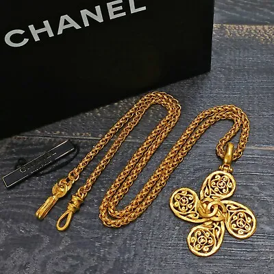 CHANEL Gold Plated CC Logos Clover Vintage Chain Necklace Pendant #380c Rise-on • £619.24