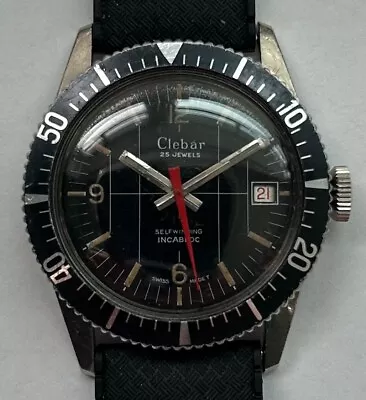 Vintage Clebar Automatic 25 Jewel Dive Watch W/date And A Black Dial &  Bezel • $395