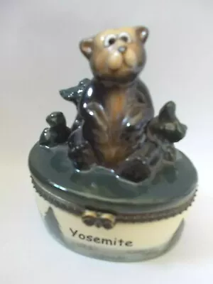 $14.99 • Buy Vintage Yosemite Hand Painted Porcelain Sitting Grizzly Bear Trees Trinket Box