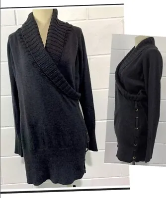 $34 • Buy Cache Sweater Tunic L🌟Shawl Collar Wrap Lace Up Side Ribbed
