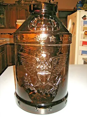 Vtg Libby Glass Amber Glass Milk Can Jug 5 Gallon BICENTENNIAL Eagles Stars • $199.99