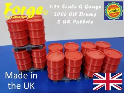 200L Oil Drums Barrels 16pcs+4 Pallets 1:24 Scale Diorama G Gauge Garden Railway • £30.78