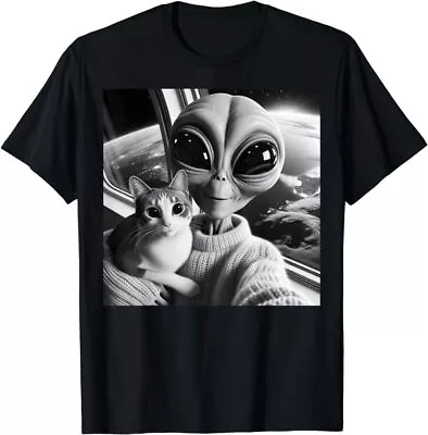 Cute Alien Cat Selfie Funny UFO Earth Photo T-Shirt New Unisex Tee • $21.99