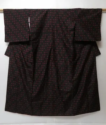 0713N04z630 Vintage Japanese Kimono Silk MEISEN KOMON Black    • $13.29
