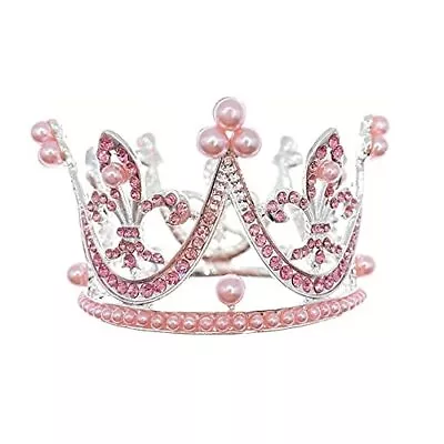 Round Mini Rhinestone Pearl Crown Princess Pink Crown Party HatPhoto Prop • $18.02