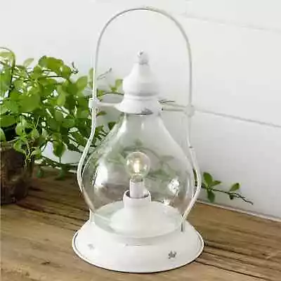 New Farmhouse Rustic Antique Style AGED WHITE LANTERN Lamp LED Timer Light 11  • $44.99