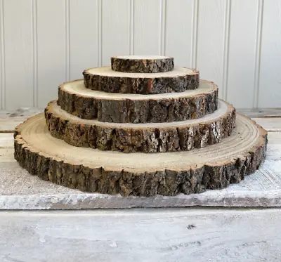 Rustic Wooden Log Slice Tree Bark Wedding Table Centerpiece Cake Stand • £5.29