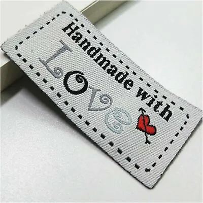 White Fabric Labels Hand Made With Love Sew On Clothing Label Tags 50x25mm • £2.20