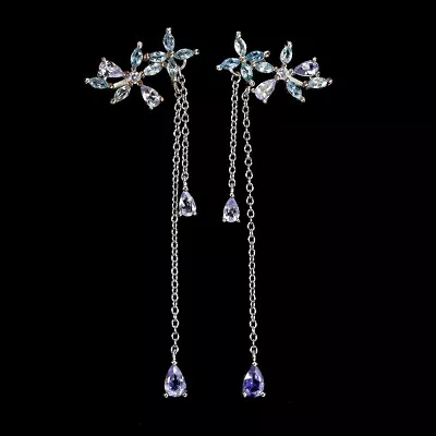 Pear Iolite Aquamarine Tanzanite Cz Gemstone 925 Sterling Silver Jewelry Earring • $9.50