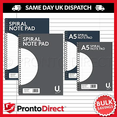 £2.99 • Buy A4 A5 Notebook Spiral Wire Bound White Faint Wide Ruled Writing Pad A4 Page