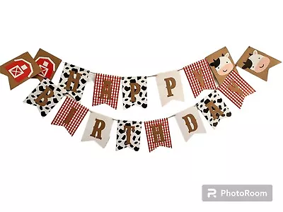 Cow Print Birthday Decorations -banner Table Cloth Napkins Barn Backdrop Etc • £24.11