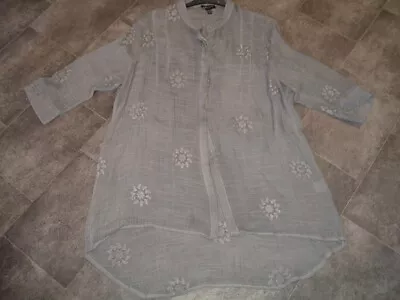 Size 20 Saloos Long Grey Embroidered 3/4 Sleeve Button Front Tunic Top • £4.99