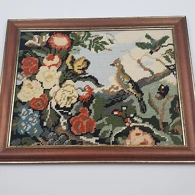 Vintage  NEEDLEPOINT Complete Wool Yarn And FRAME Floral Bird Cottage Core • $59.99