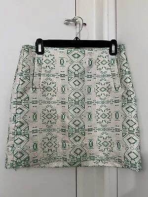 EUC J. Crew Metallic Green Gold Brocade Mini Skirt Size 0 Mod • $15