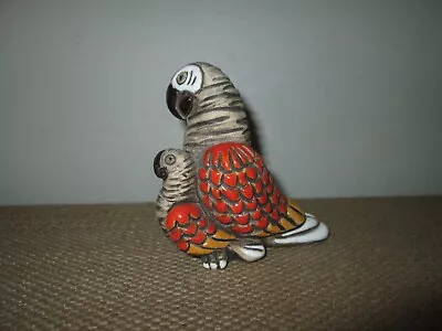 Vtg ARTESANIA RINCONADA Tropical Parrot Bird W/ Baby Figurine *MADE IN URUGUAY • $29.89