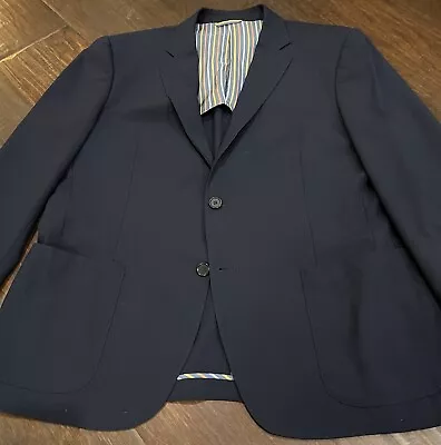 Navy Blue IBIZA Blazer Suit Jacket Coat Suit 100% Wool Linen 44 R • $31.99