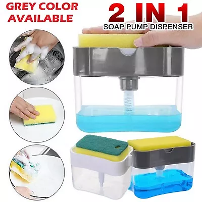2in1 Soap Pump Dispenser Sponge Holder Kitchen Sink Washing Tidy Clean Container • $11.99