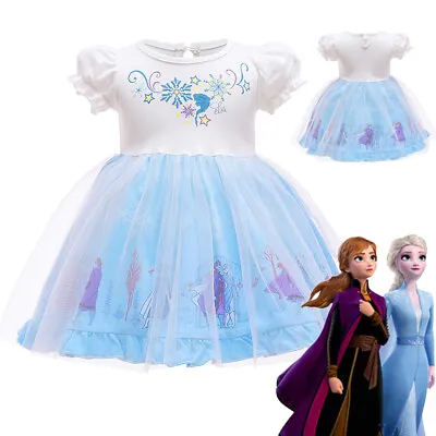 Kids Girls Princess Costume Fairytale Fancy Dress Up Anna Elsa Cotton Dresses UK • £9.99