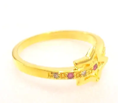 Women Ladies 24K Yellow Gold Plated CZ Birthday Simple Star Ring Size 8.2 Q UK • £11.37