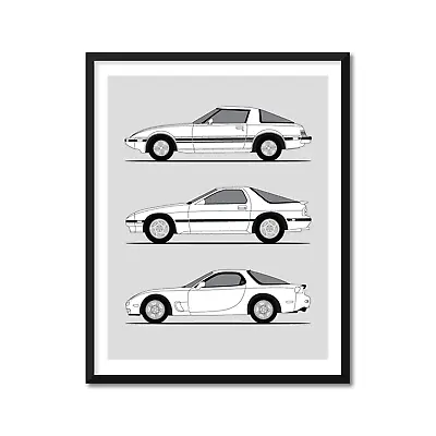 Mazda RX-7 Generations Poster Print Wall Art The Mazda RX7 (FB FC FD) • $48.99
