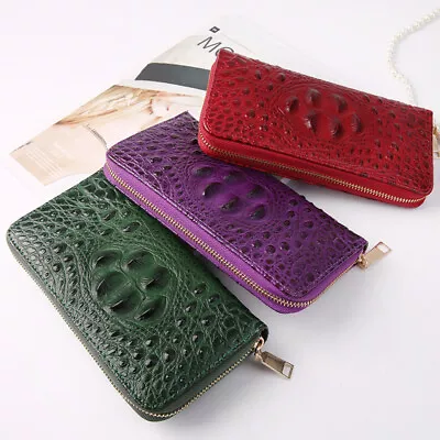 Women Crocodile Pattern Leather Clutch Long Wallet Zipper Card Holder Handbag US • $16.99