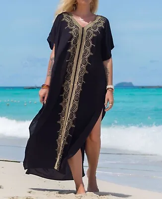 $24.99 • Buy AU SELLER Embroidery Cotton Oversized Kaftan Kimono Beach Dress Cover UP Dr215-5