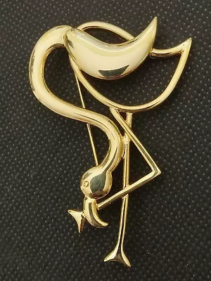 Vintage Brooch Gold Modernist Artsy Flamingo Tropical Bird Silhouette • $14.98