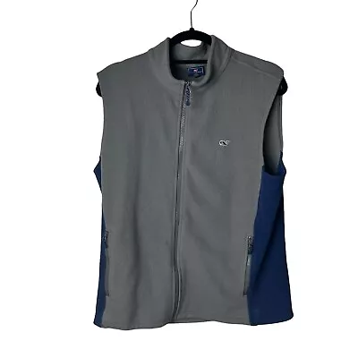 VINEYARD VINES Harbor Fleece Vest Grey With Navy Mens Size Medium Spring Jacket • $32.19