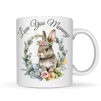 Personalised Rabbit/ Bunny Mug - Beautiful Floral Bunny - Ceramic 11oz Mug • £6.99