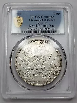 1911 Mexico CABALLITO Peso PCGS AU Detail Cleaned Long Ray Silver Coin Nice F338 • $365